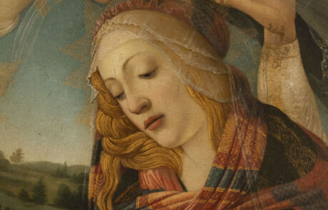 Porträtdetail einer Madonna mit gesenktem Blick, historisches Kunstwerk bei Hargesheimer Auktion.
